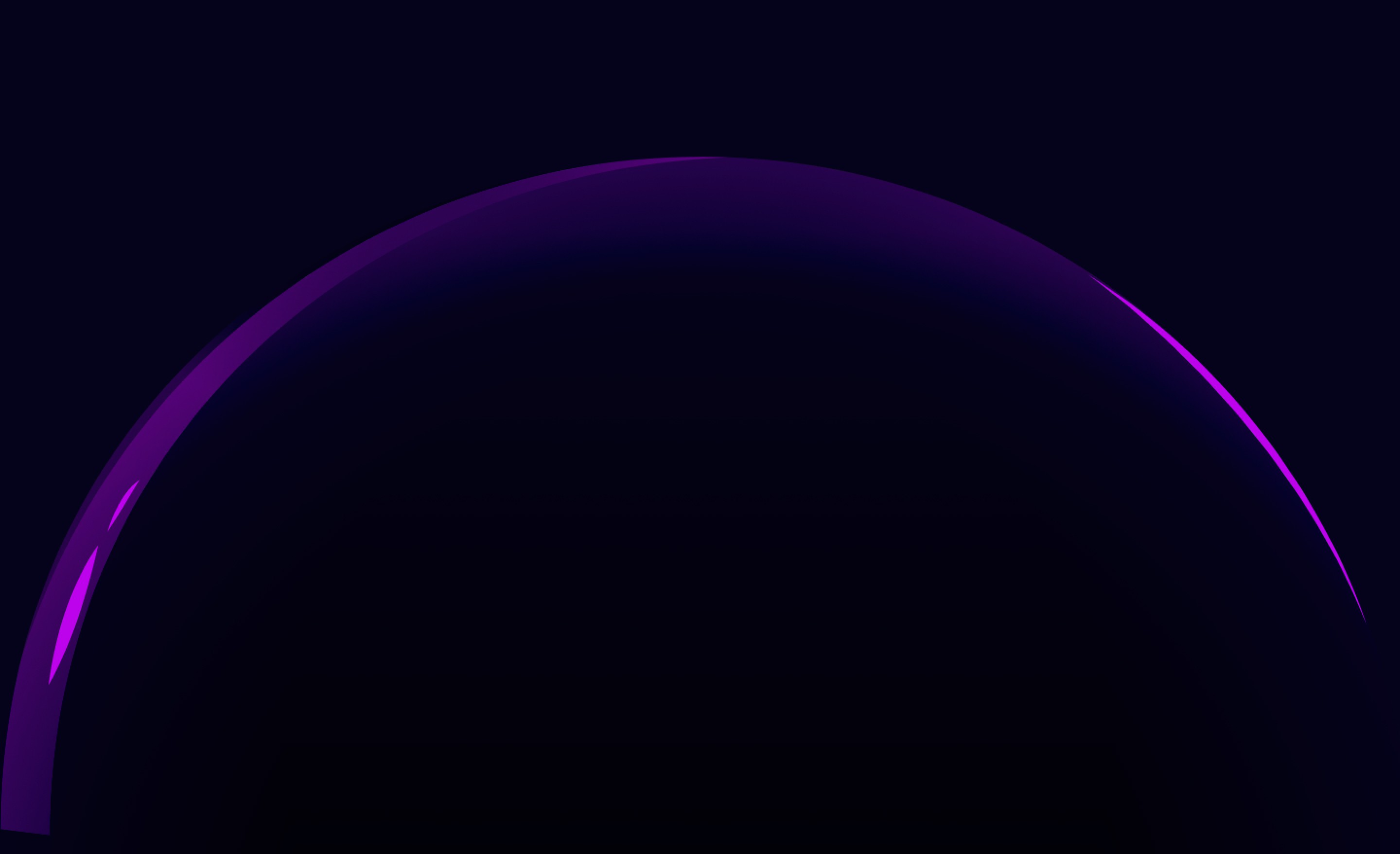 Dark abstract background with a glowing purple curved gradient resembling a planet or dome on a black backdrop. Futuristic and minimal visual style, potentially used as a hero section background or thematic element.