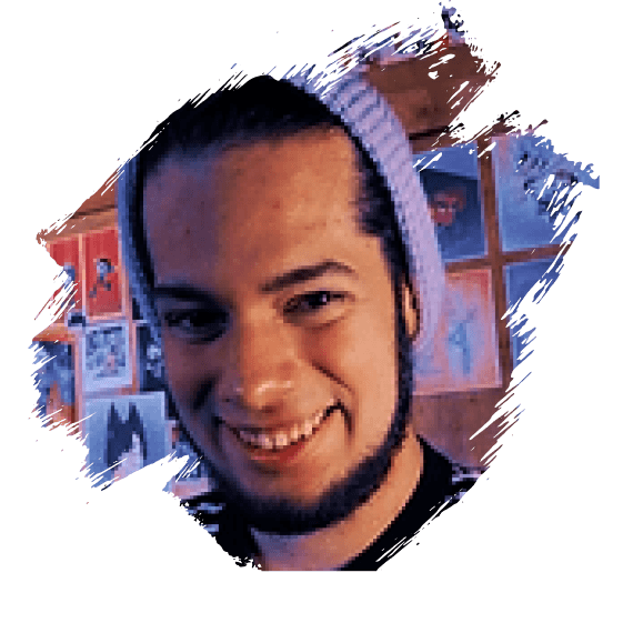 Portrait photo of Jose David Garcia, smiling, with a stylized blue and red background.